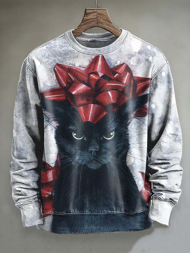 Fun Gift Cat Print Casual Crewneck Sweatshirt