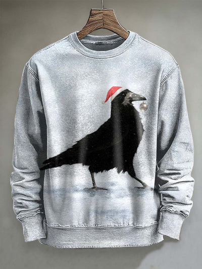 Christmas Crow Print Casual Crewneck Sweatshirt