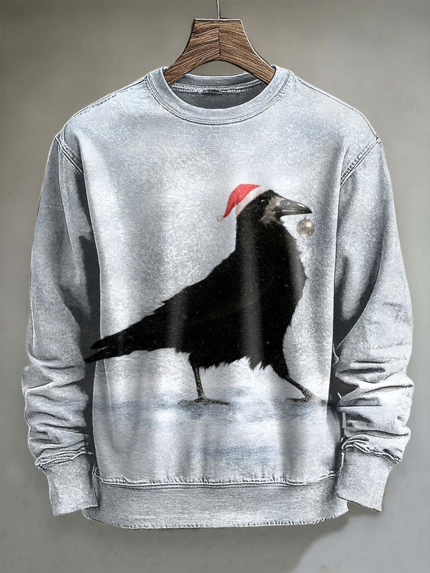 Christmas Crow Print Casual Crewneck Sweatshirt