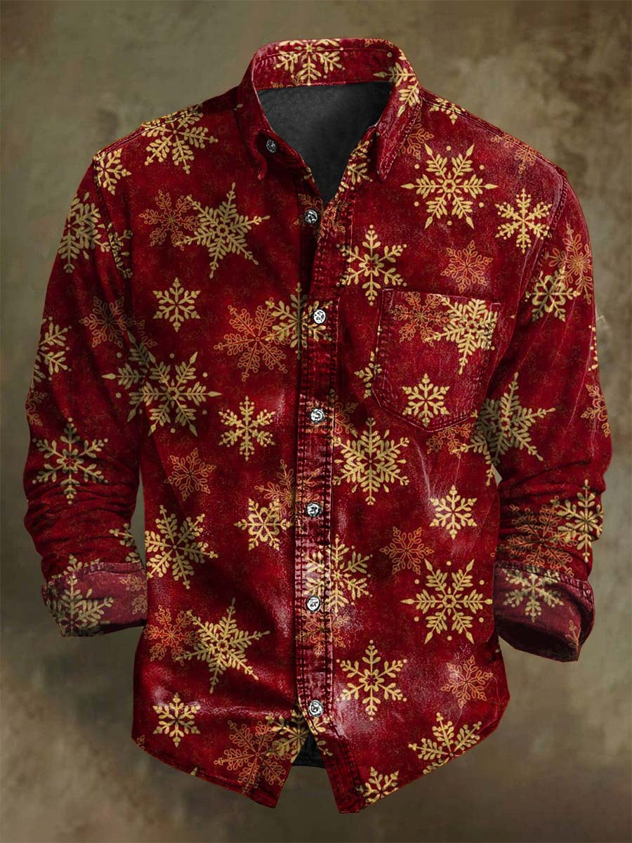 Christmas Snowflake Print Casual Long-Sleeve Shirt