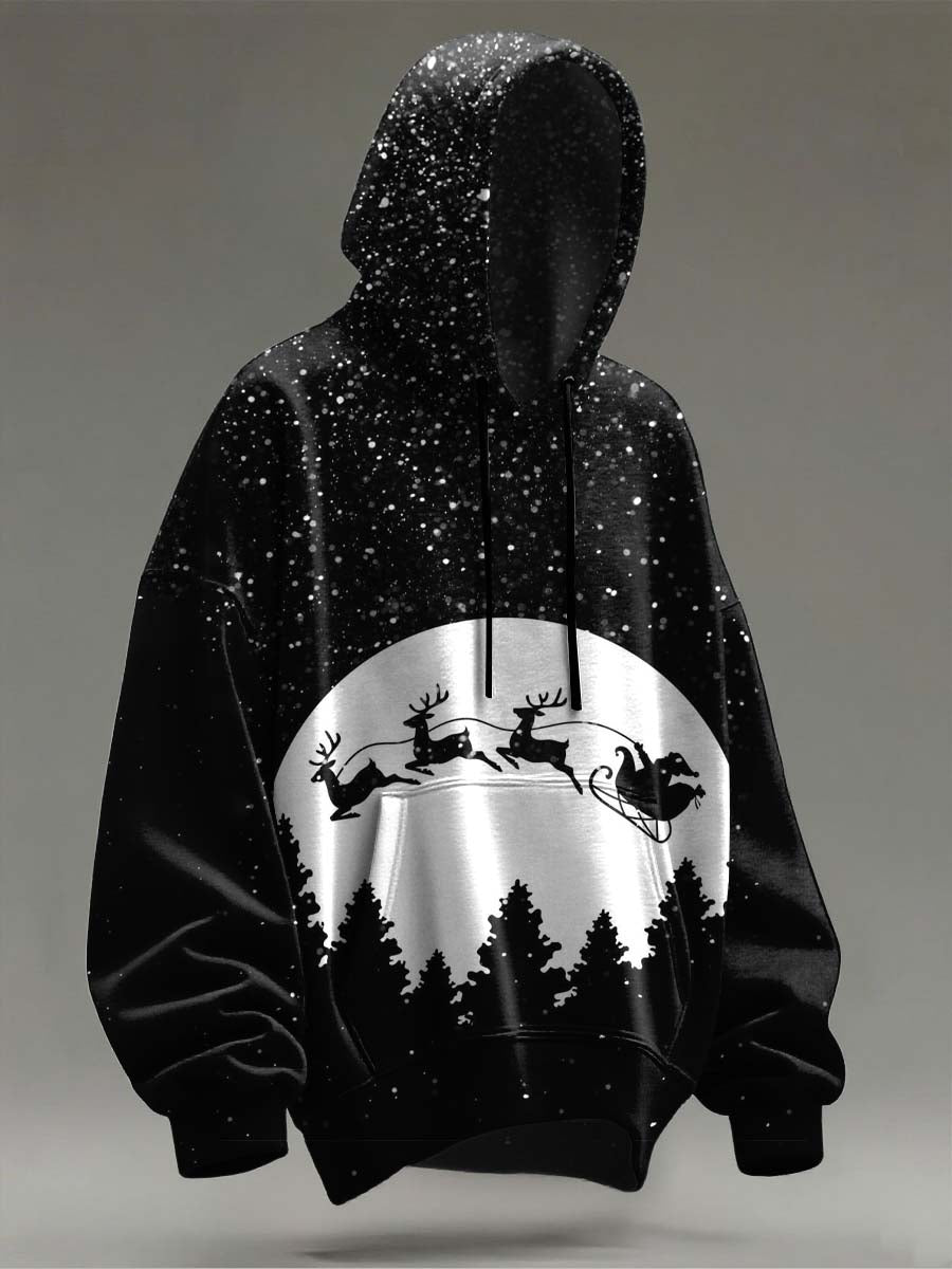 Christmas Reindeer Print Casual Hooded Sweatshirt