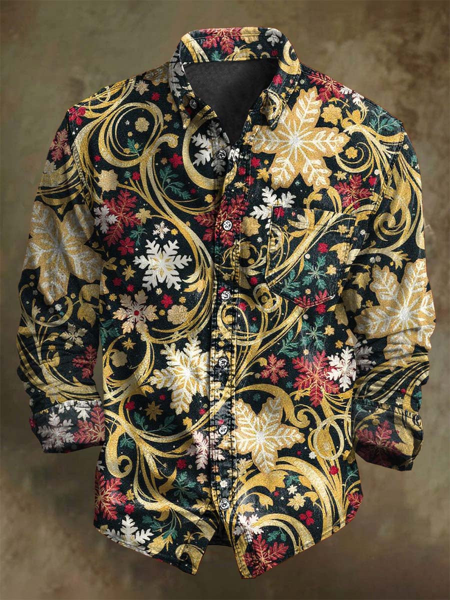 Christmas Snowflake Print Casual Long-Sleeve Shirt