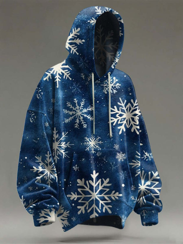 Christmas Snowflake Print Casual Hooded Sweatshirt