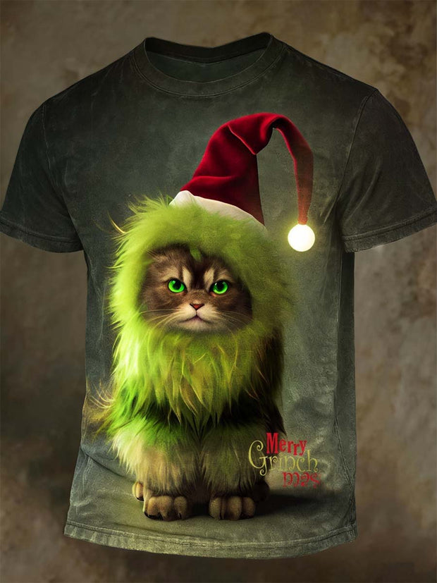 Christmas Cat Print Casual Short-Sleeve T-Shirt
