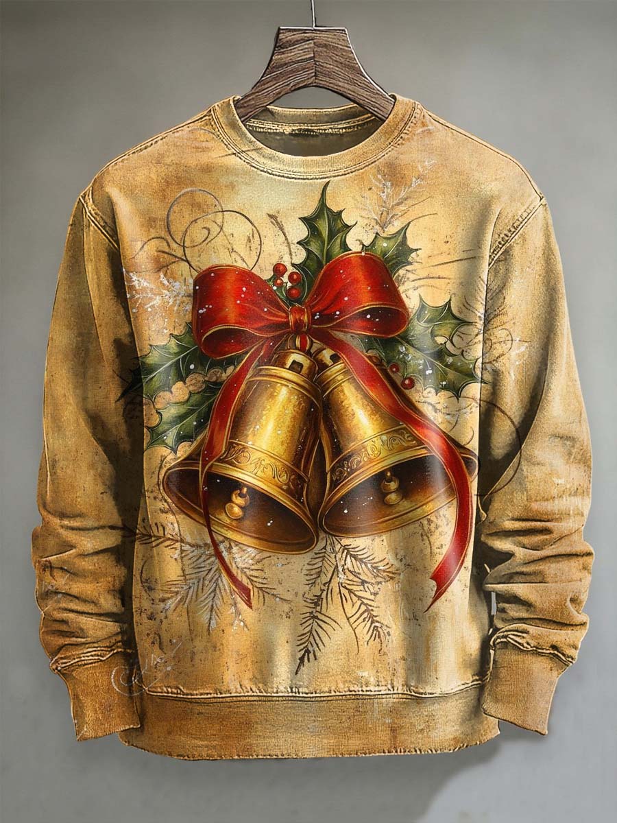 Retro Christmas Bell Print Casual Crewneck Sweatshirt