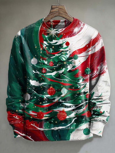 Abstract Oil Painting Christmas Tree Print Casual Crewneck Sweatshirt