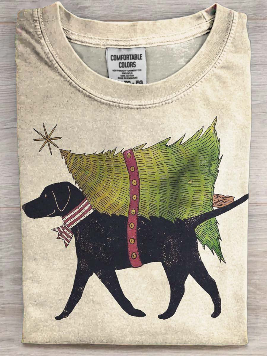 Christmas Puppy Print Casual Short-Sleeve T-Shirt
