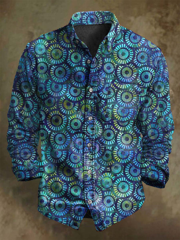 Round Emblem Print Casual Long-Sleeve Shirt