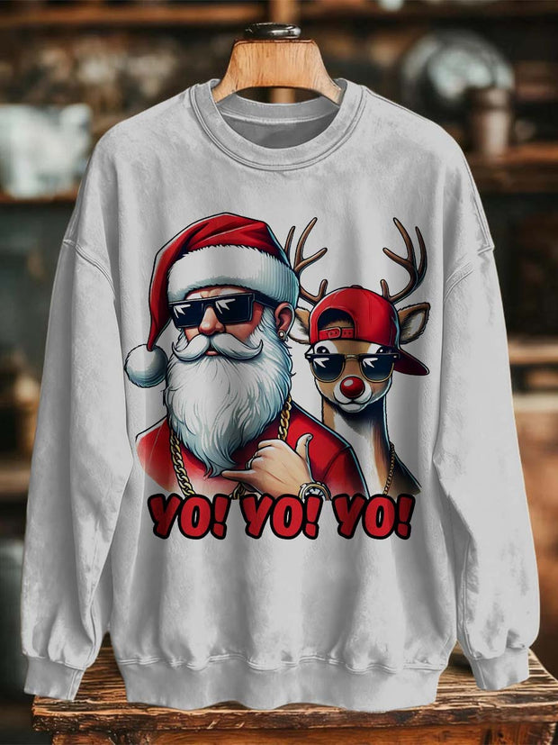 Funky Hip-Hop Santa Print Casual Crewneck Sweatshirt