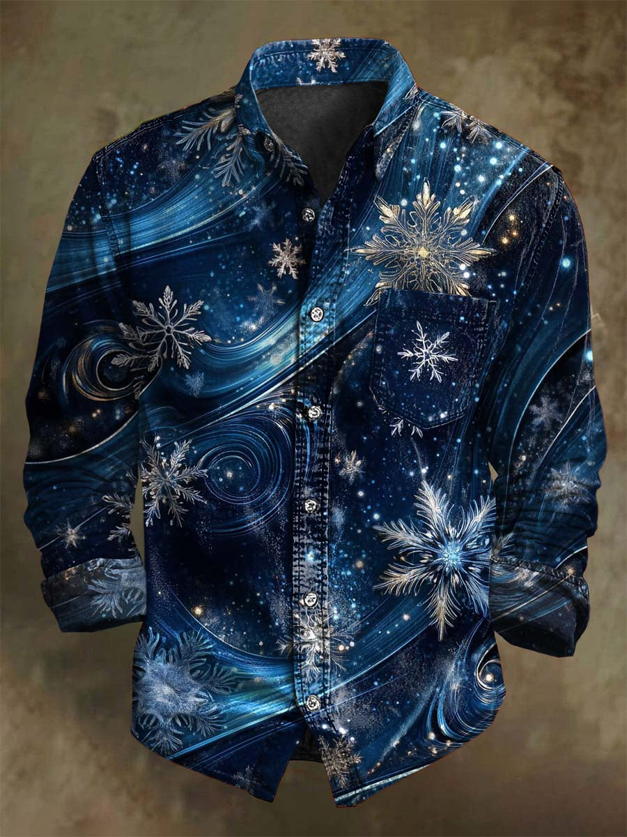 Christmas Snowflake Print Casual Long-Sleeve Shirt