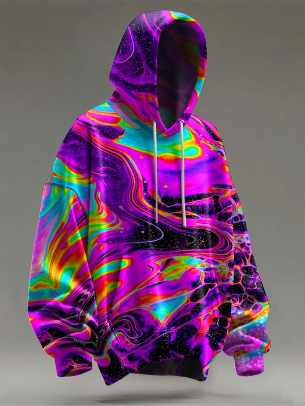 Abstract Color-Block Print Casual Hooded Sweatshirt