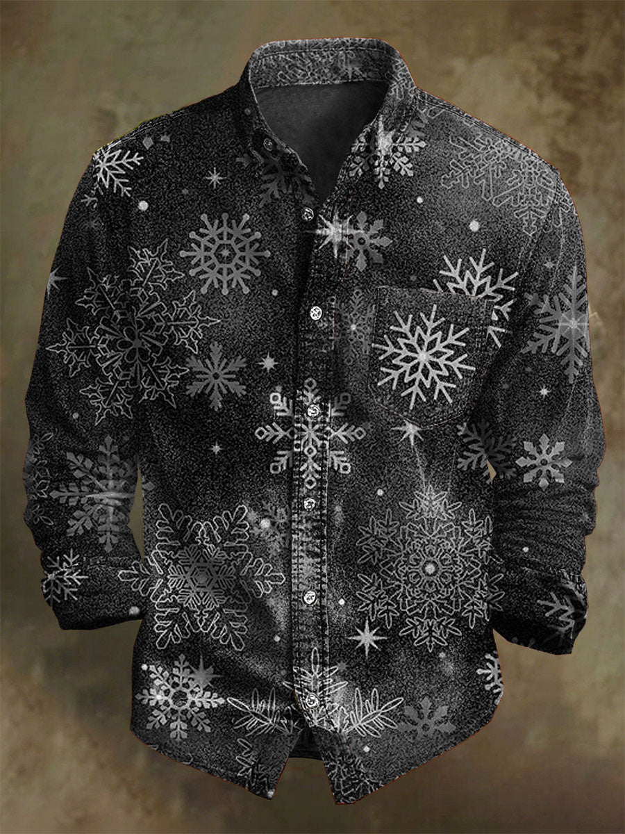 Christmas Snowflake Print Casual Long-Sleeve Shirt