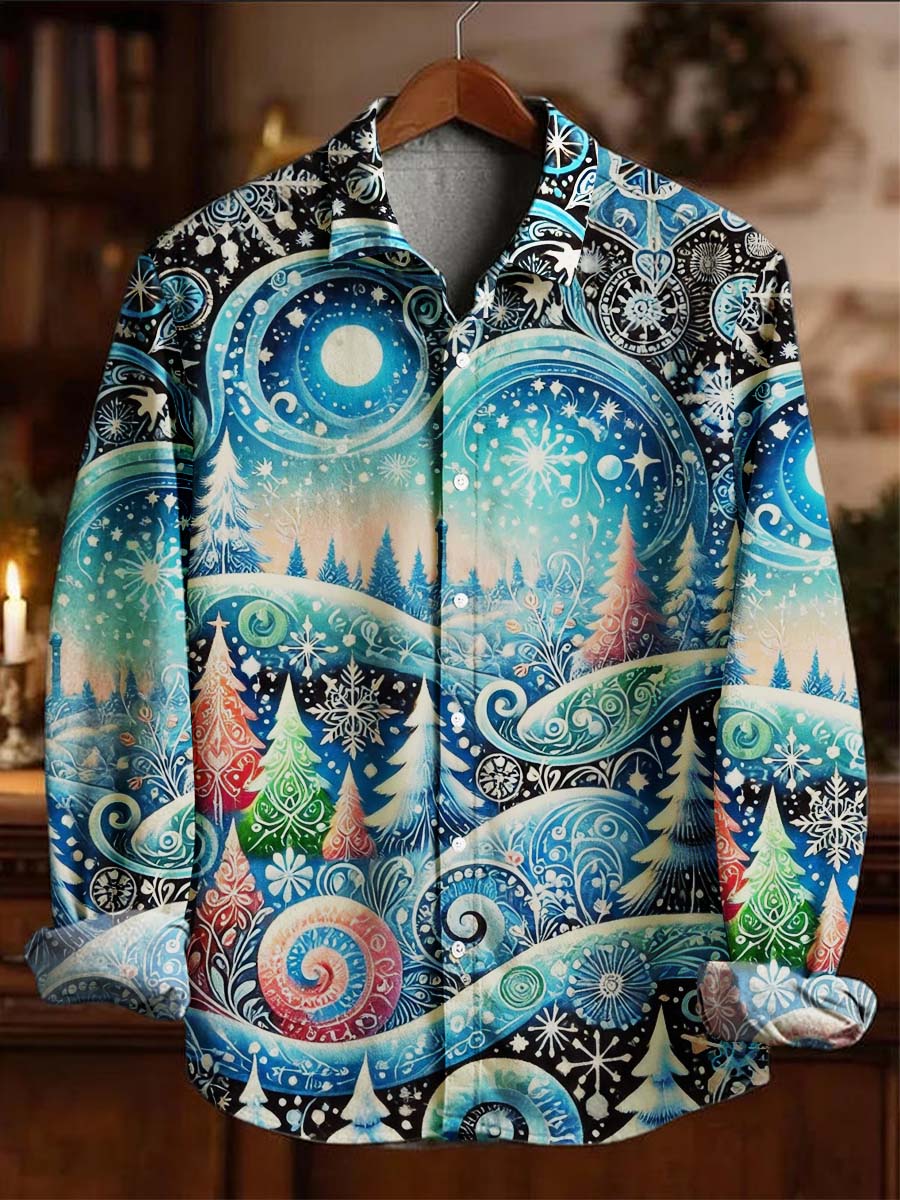 Christmas Snowflake Print Casual Long-Sleeve Shirt