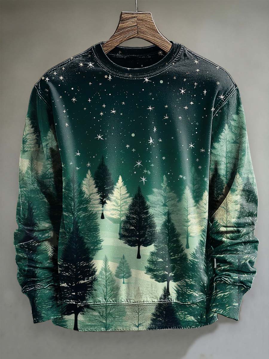 Gradient Christmas Tree Print Casual Crewneck Sweatshirt