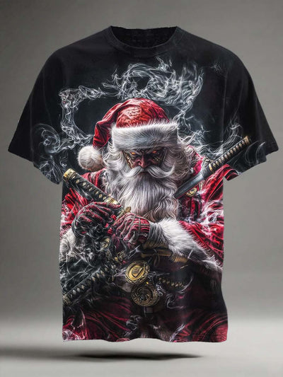 Santa Warrior Print Casual Short-Sleeve T-Shirt