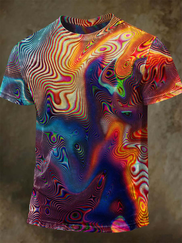 Abstract Shimmering Water Ripple Print Casual Short-Sleeve T-Shirt
