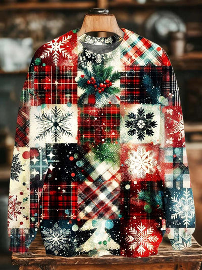 Christmas Plaid Print Casual Crew Neck Sweatshirt