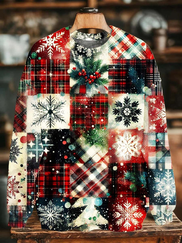 Christmas Plaid Print Casual Crew Neck Sweatshirt