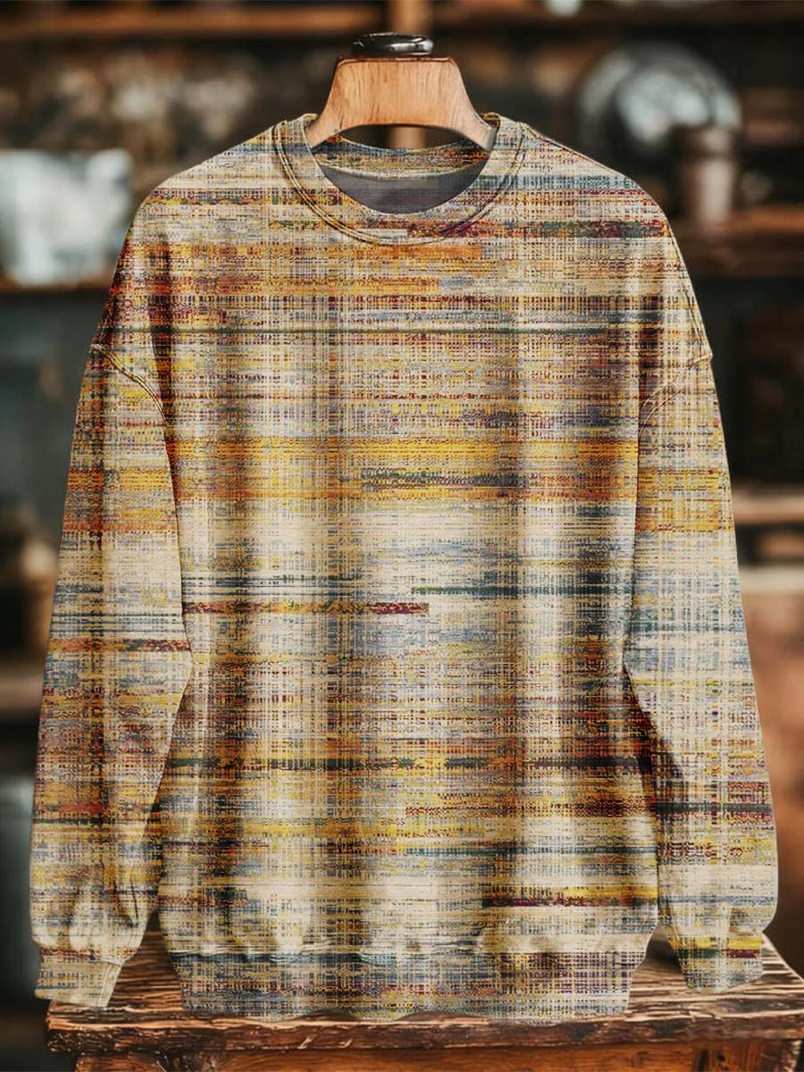 Retro Striped Print Casual Crewneck Sweatshirt