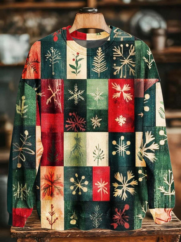 Christmas Plaid Print Casual Crew Neck Sweatshirt