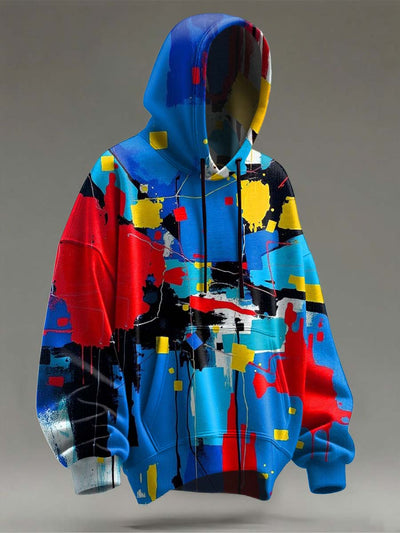 Abstract Oil Painting Color-Blocked Art Print Casual Hooded Sweatshirt