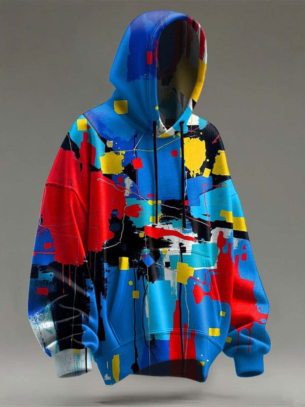 Abstract Oil Painting Color-Blocked Art Print Casual Hooded Sweatshirt
