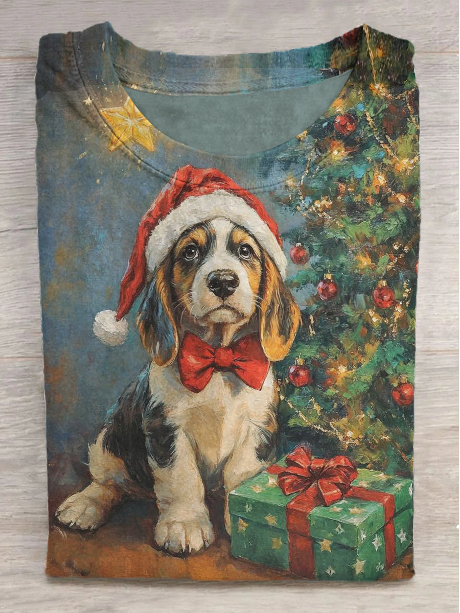 Puppy's Christmas Gift Print Short Sleeve T-Shirt