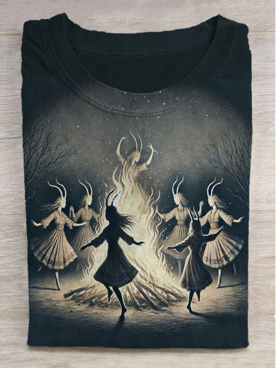Witches Dancing by the Campfire Print Short Sleeve T-Shirt
