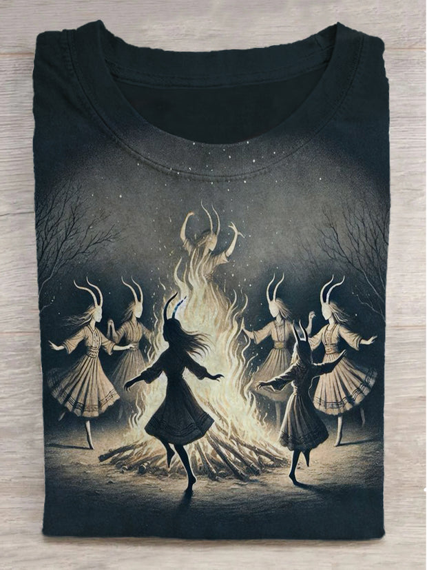 Witches Dancing by the Campfire Print Short Sleeve T-Shirt