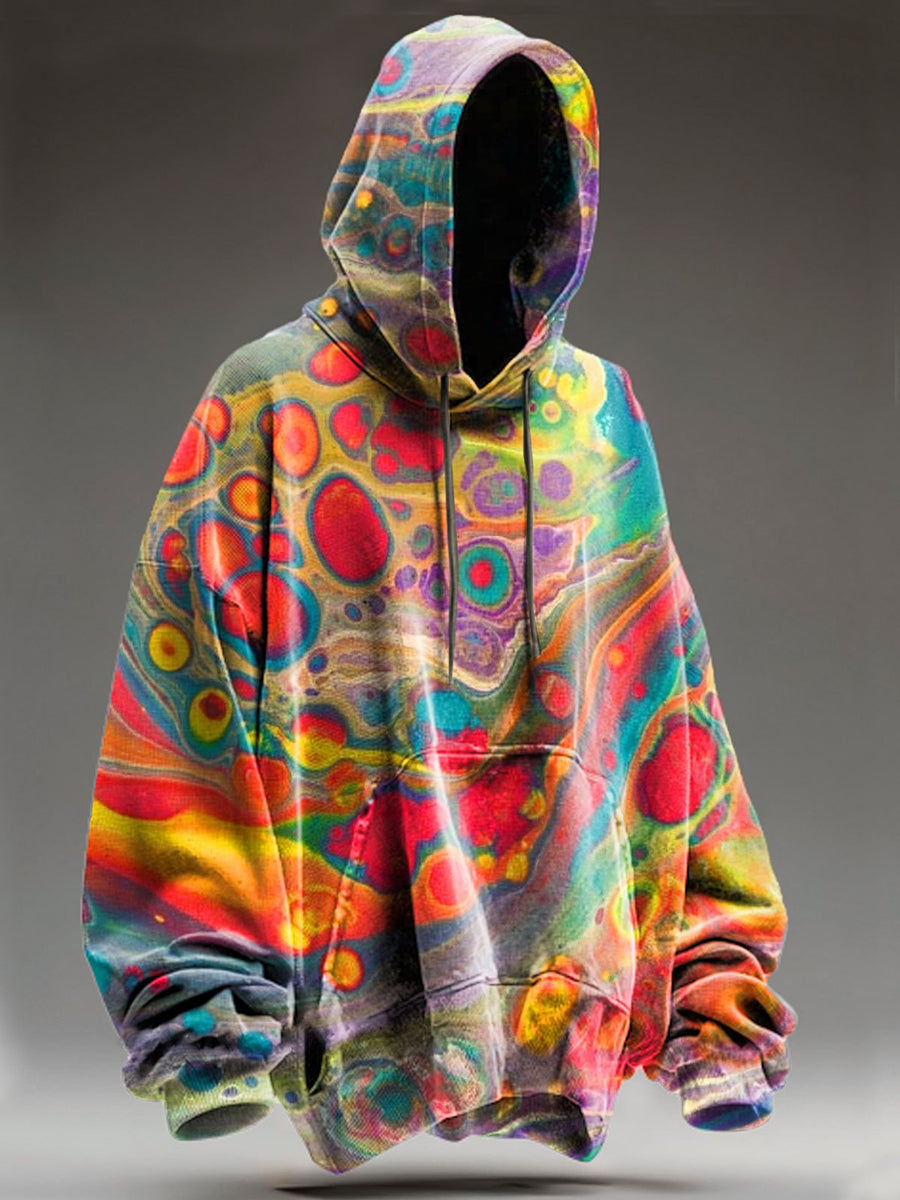 Abstract Colorful Psychedelic Print Casual Hooded Sweatshirt
