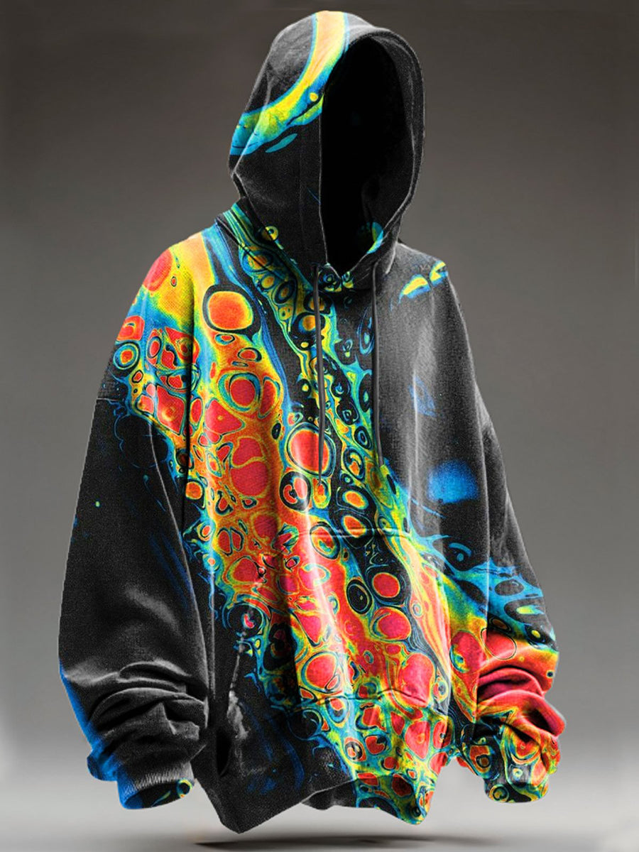 Abstract Colorful Psychedelic Print Casual Hooded Sweatshirt