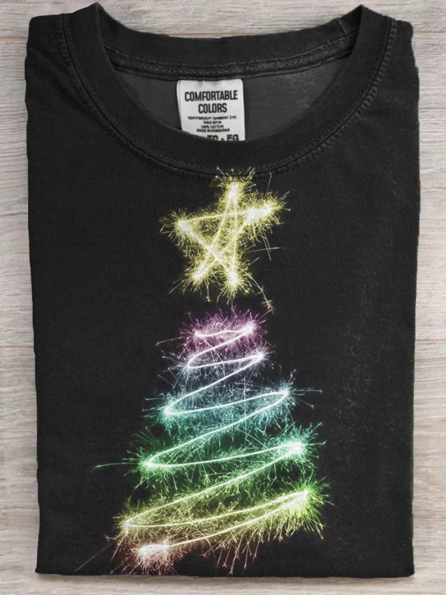 Fluorescent Christmas Tree Print Casual Short-Sleeve T-Shirt