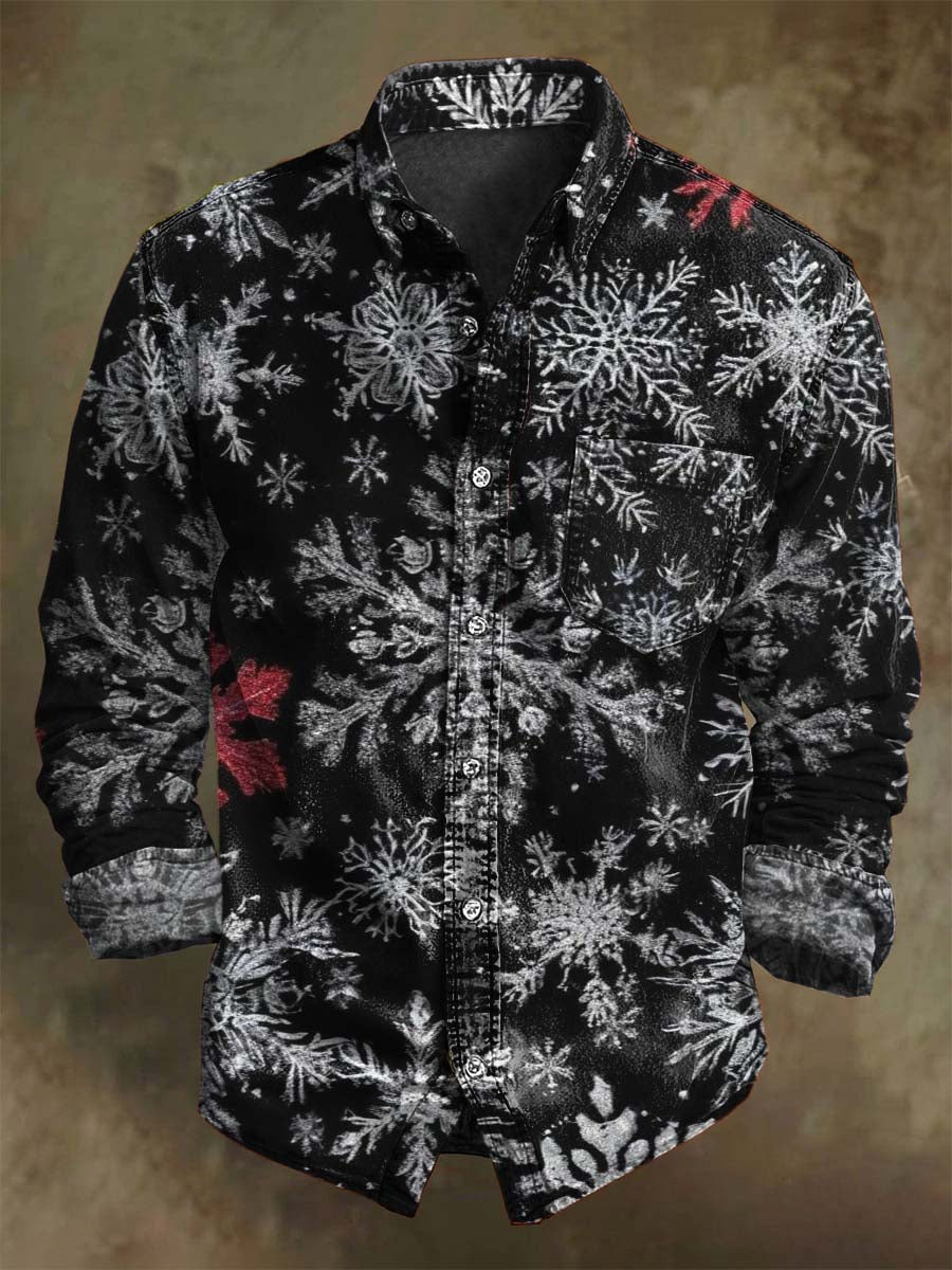 Christmas Snowflake Print Casual Long-Sleeve Shirt