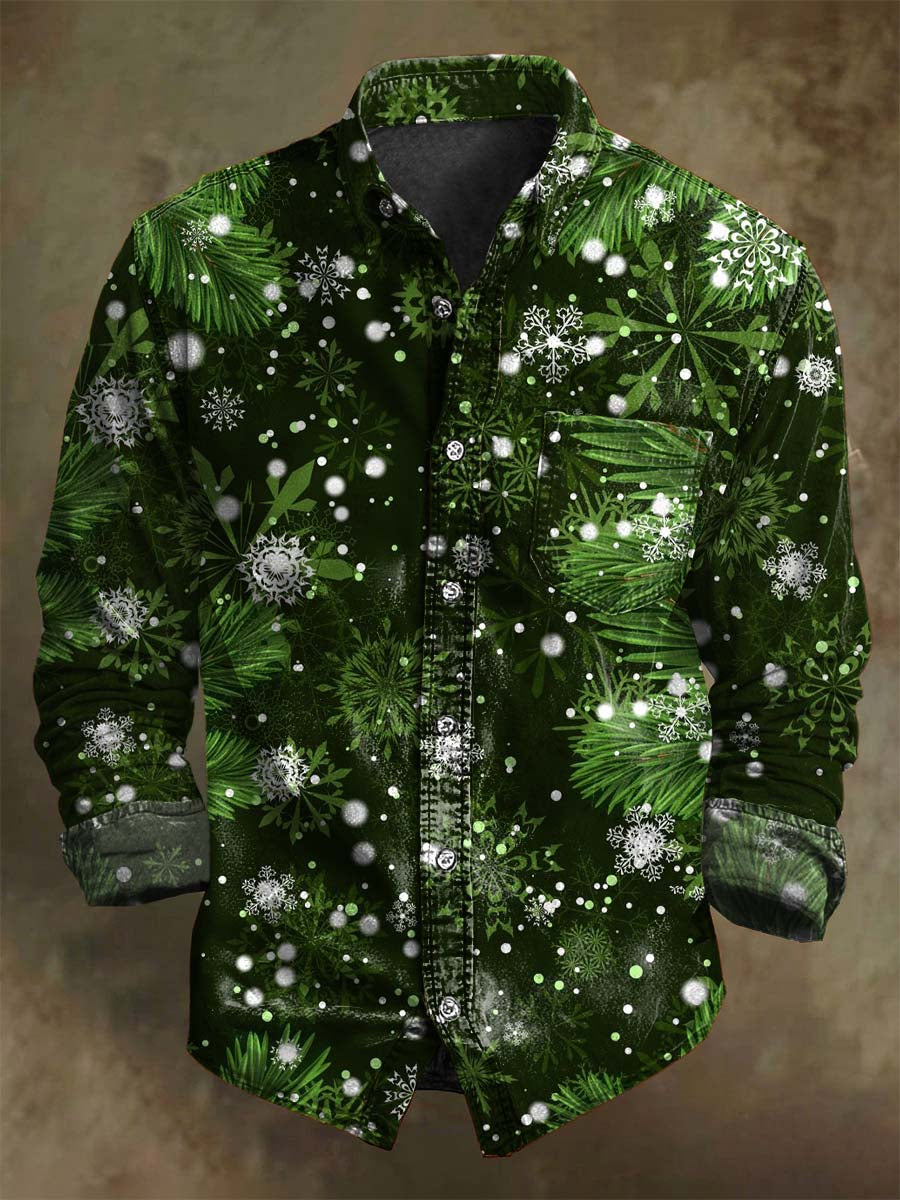 Christmas Snowflake Print Casual Long-Sleeve Shirt