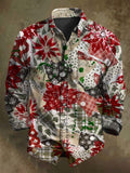 Vintage-inspired Christmas Patchwork Print Casual Long-Sleeve Shirt