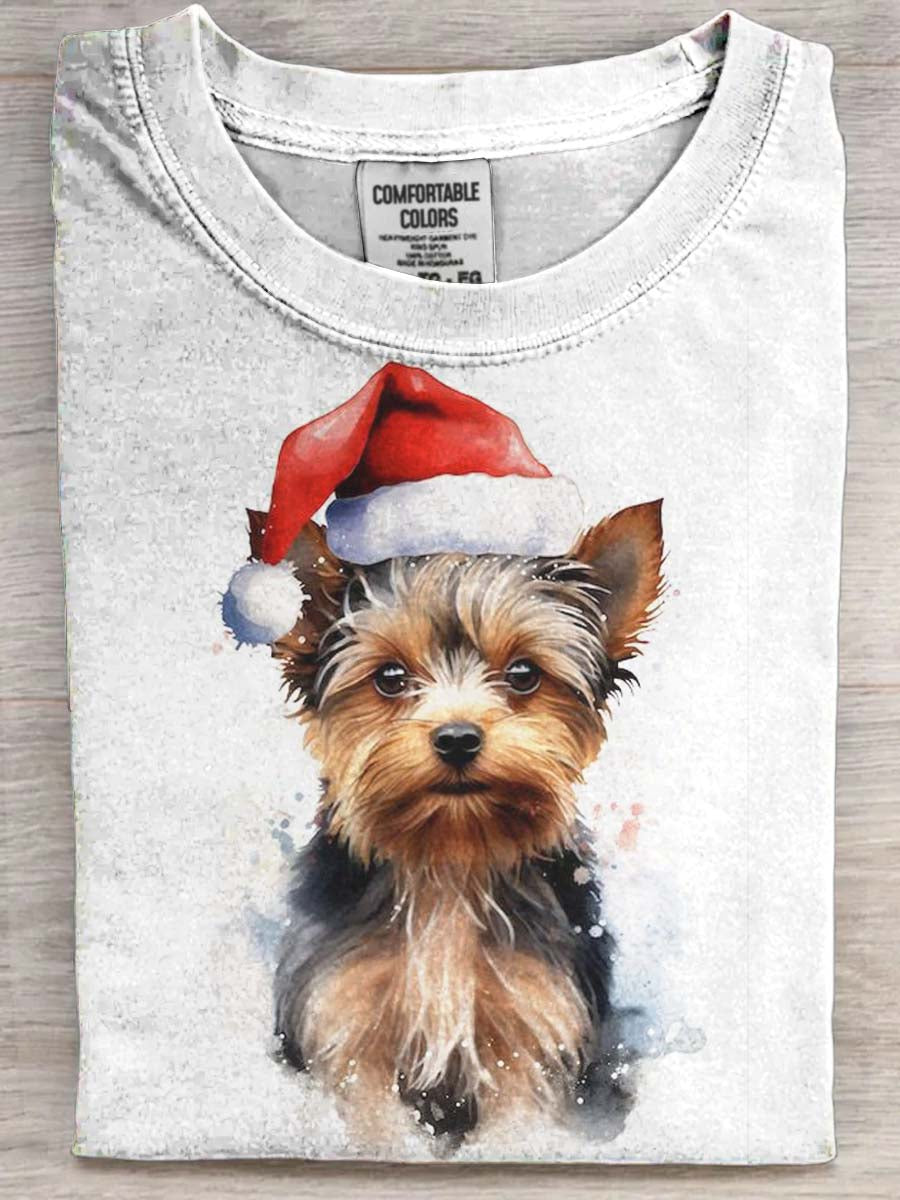 Cute Christmas Puppy Print Casual Short-Sleeve T-Shirt