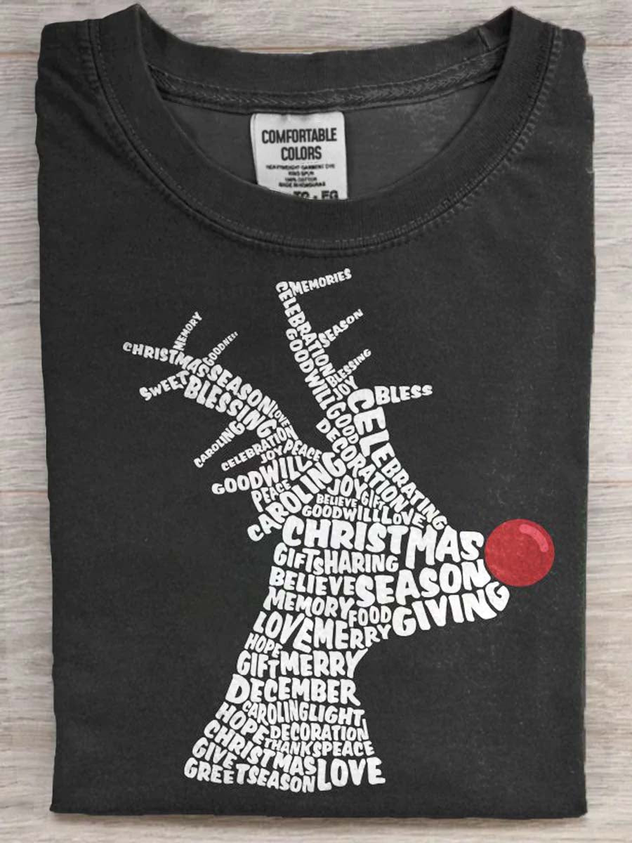 Christmas Reindeer Print Casual Short-Sleeve T-Shirt