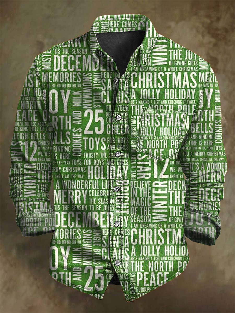 Christmas December Print Casual Long-Sleeve Shirt
