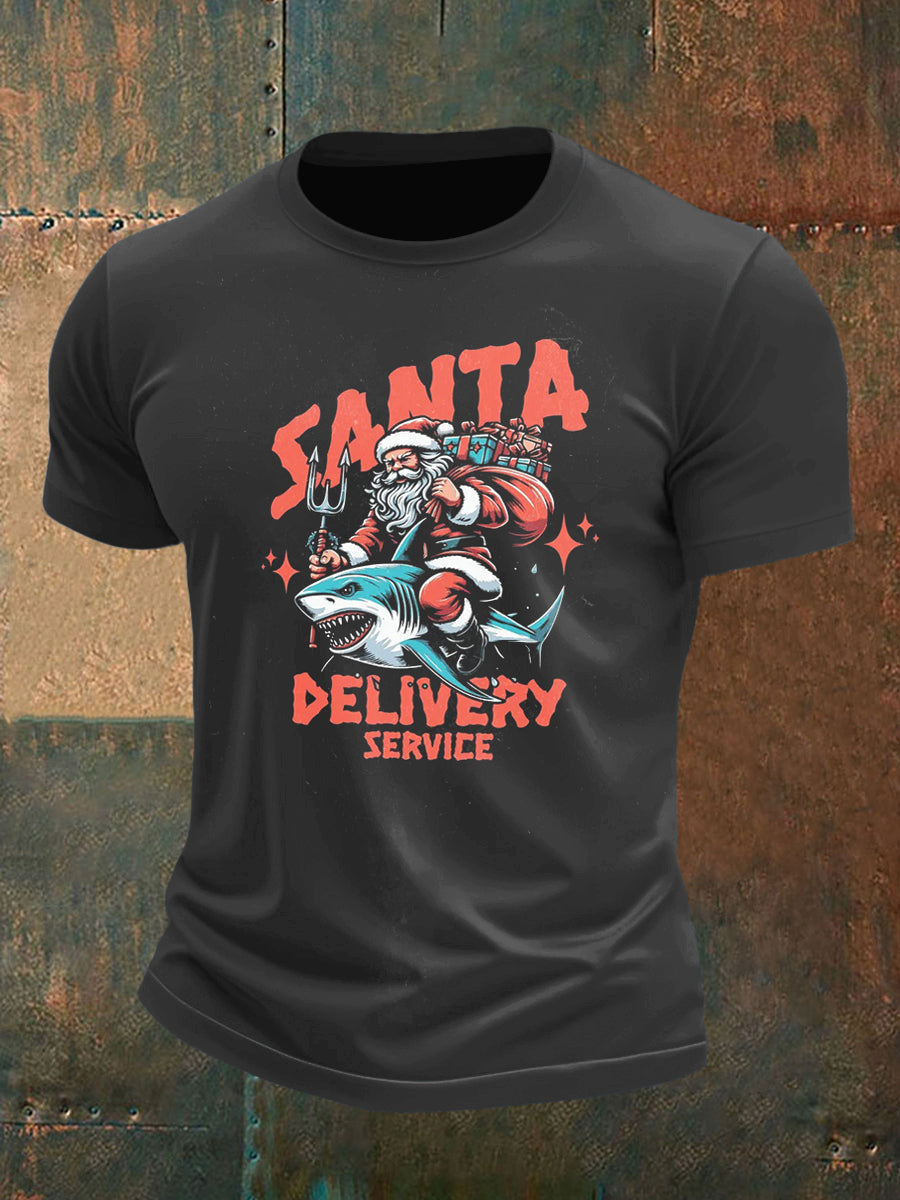 Christmas Santa Claus with Sea Print Short Sleeve T-Shirt