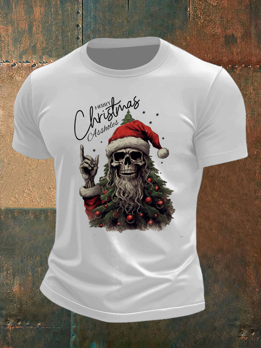 Christmas Skull Christmas Tree Print Short Sleeve T-Shirt
