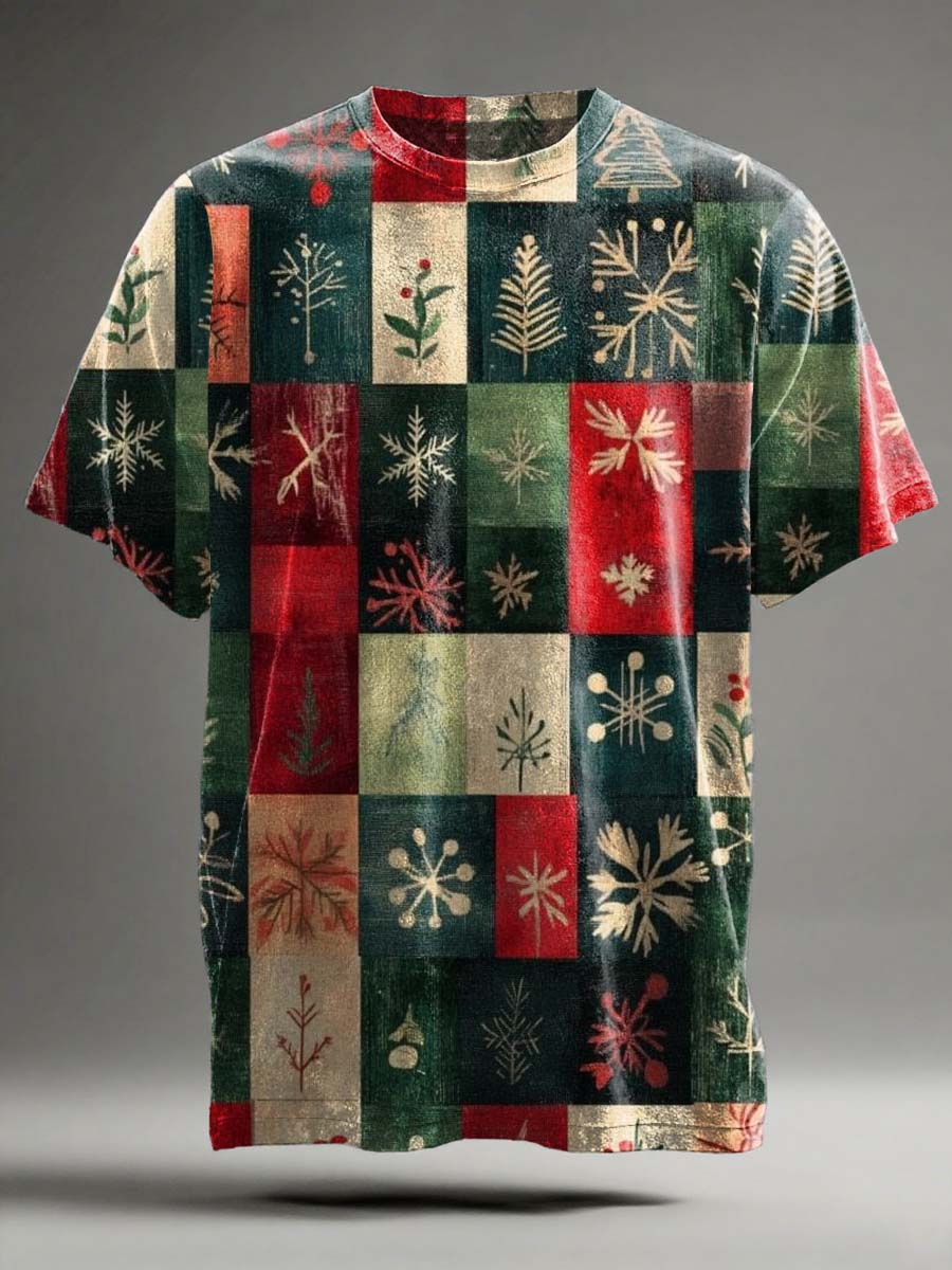 Christmas Plaid Print Casual Short-Sleeve T-Shirt
