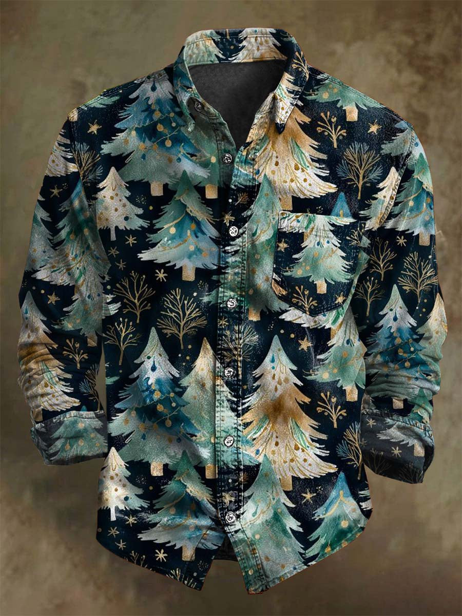 Abstract Christmas Tree Print Casual Long-Sleeve Shirt