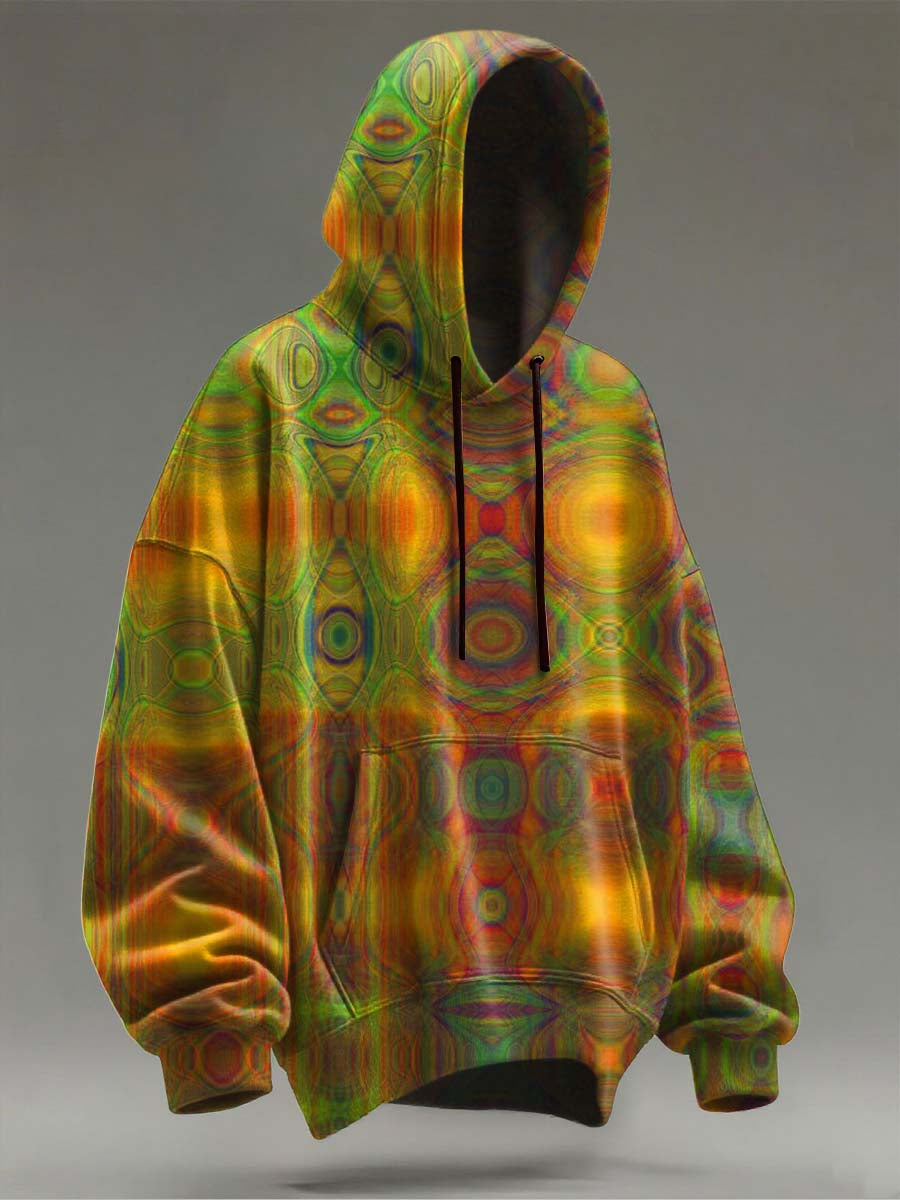 Abstract Gradient Psychedelic Print Casual Hooded Sweatshirt