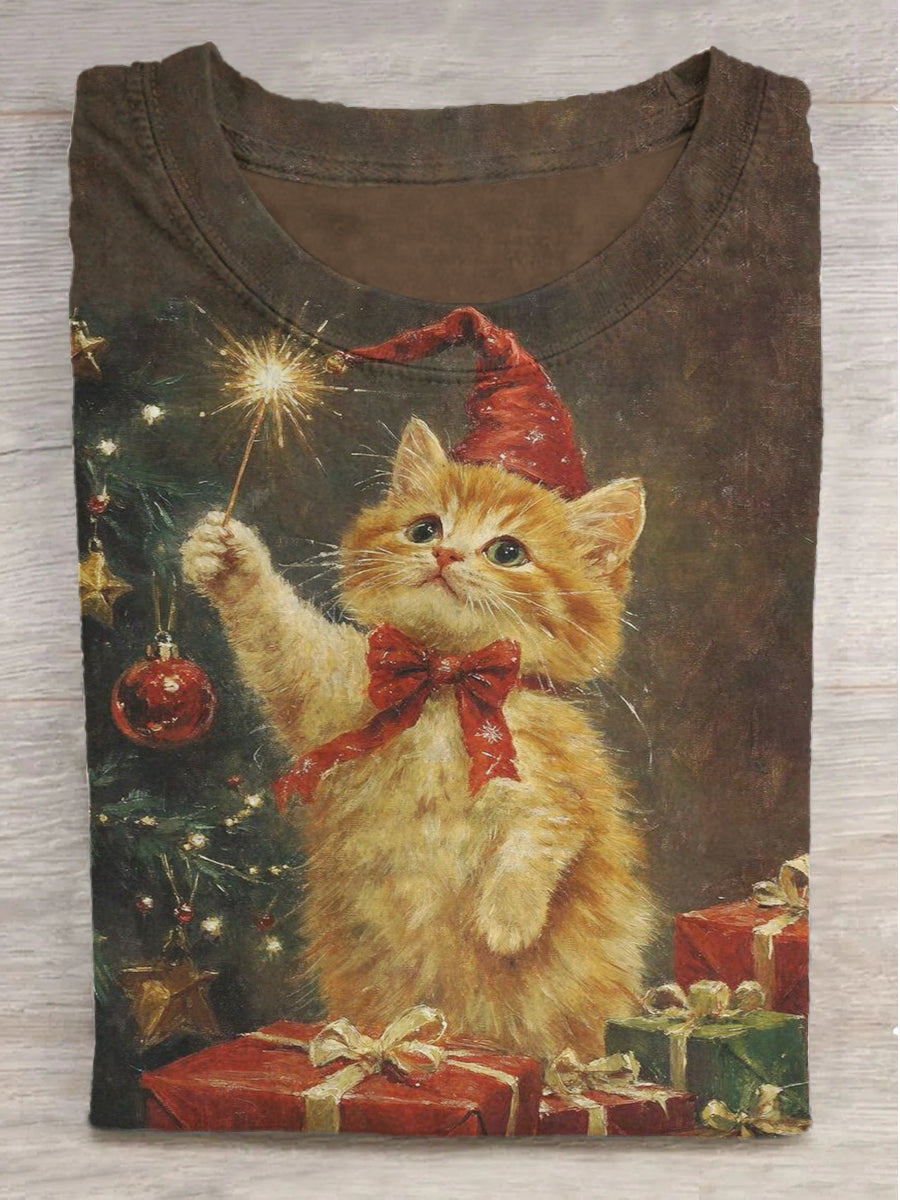 Christmas Magic Kitten Print Short Sleeve T-Shirt