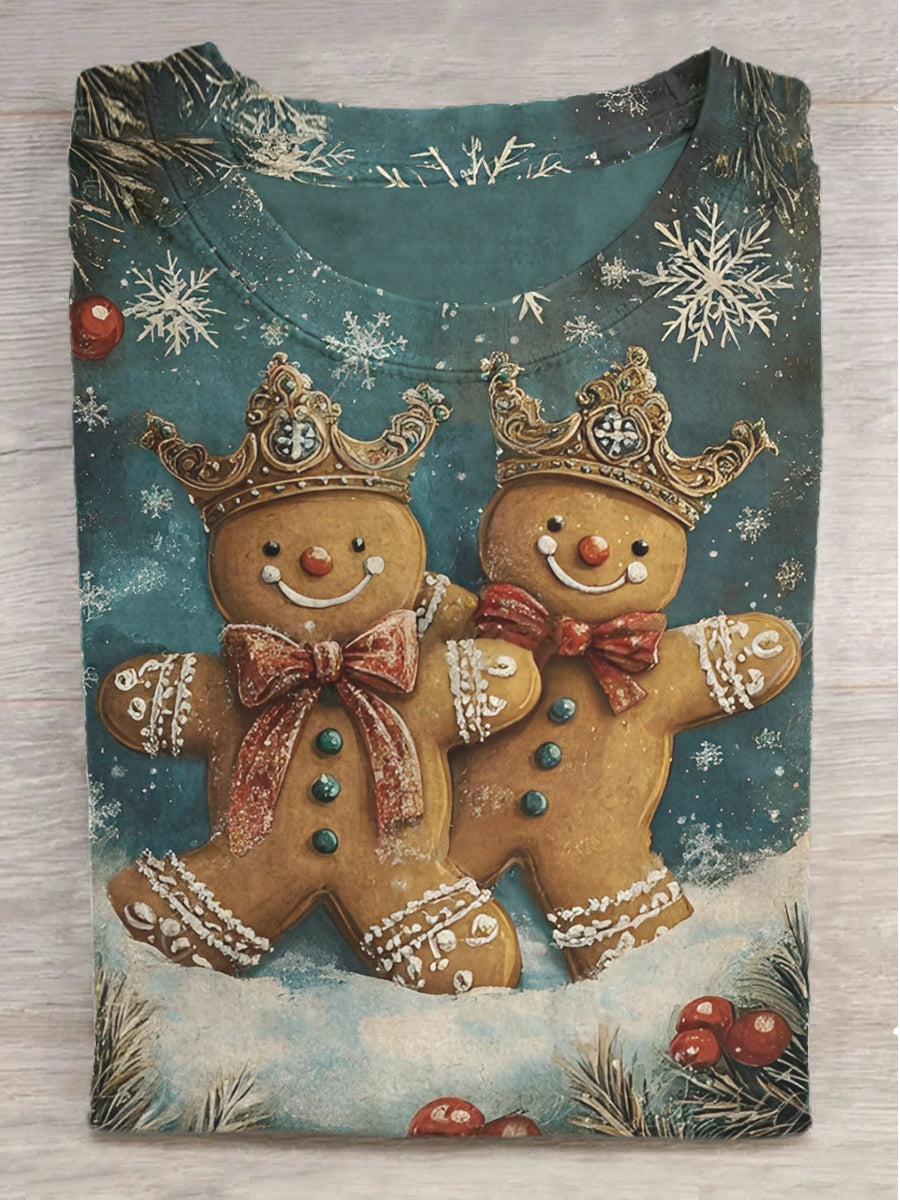 Christmas Bow Gingerbread Print Short Sleeve T-Shirt