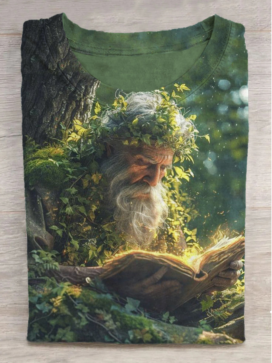 Christmas Holly King Leaf Print Short Sleeve T-Shirt