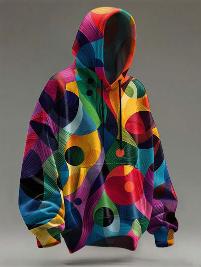 Abstract Irregular Wrinkle Print Casual Hooded Sweatshirt