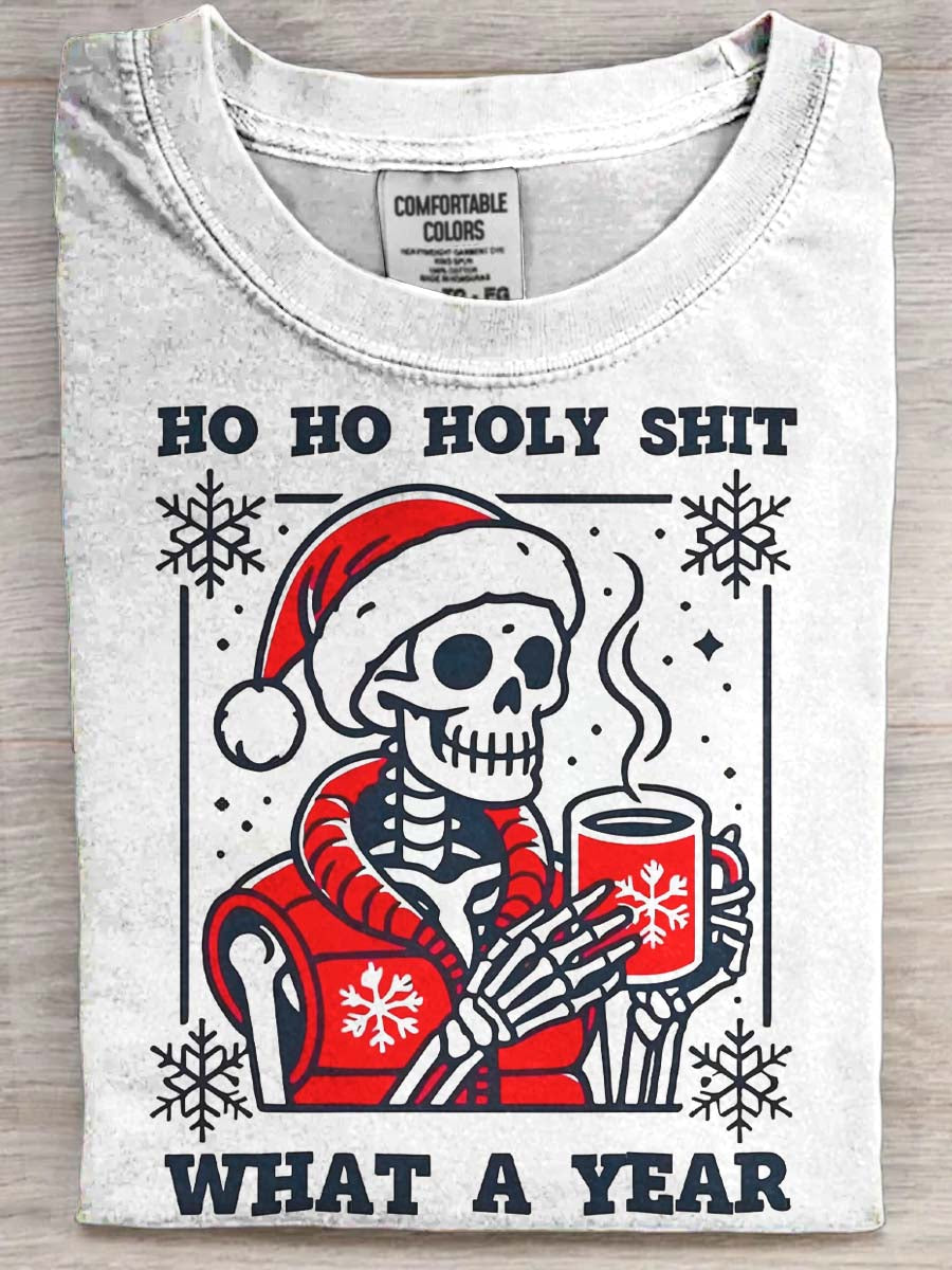 Christmas Skull Print Casual Short-Sleeve T-Shirt