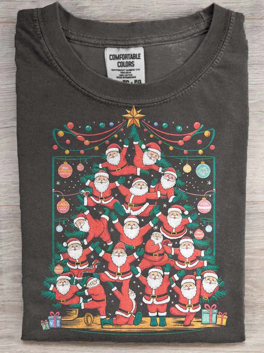 Funny Santa Claus Christmas Tree Print Casual Short-Sleeve T-Shirt