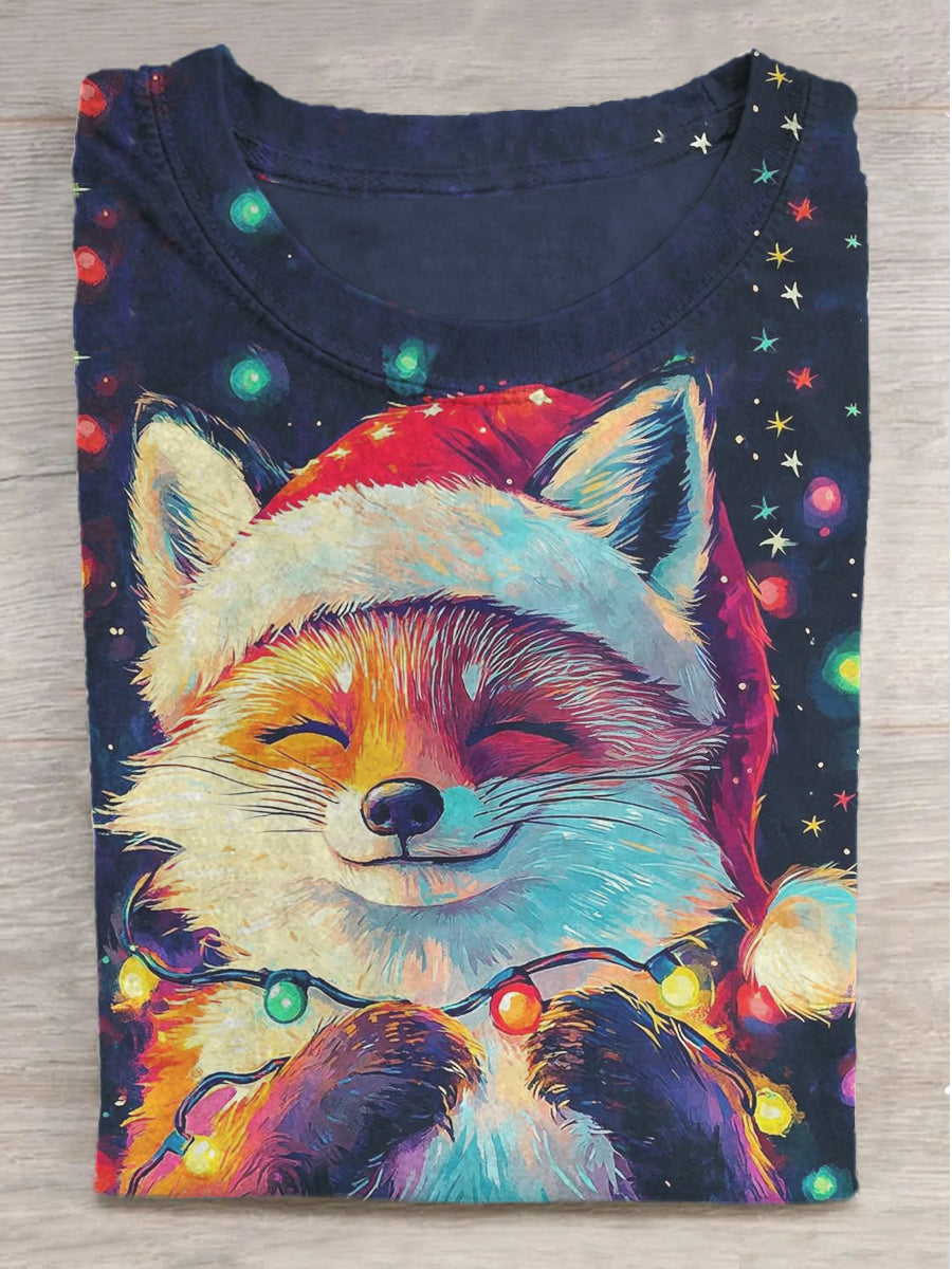 Christmas Fox Printed Short Sleeve T-Shirt